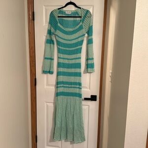VICI Collection Blue Stripe Crochet Maxi Dress One Size